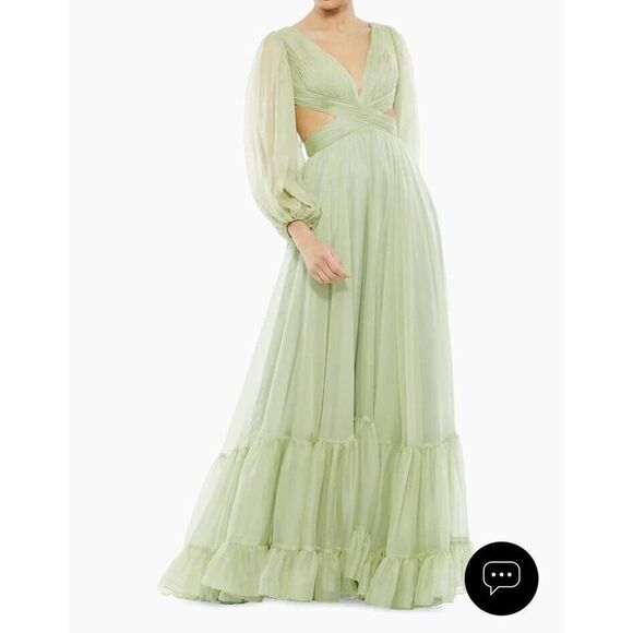 Mac Duggal Sz 8 Lace Up Chiffon Ruffle Tiered Goddess Gown Maxi Dress NWT $598 - Picture 13 of 15